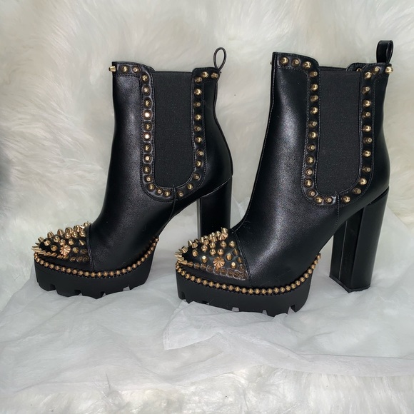 EGO Domino Gold Stud Black Platform Boots - Picture 7 of 16